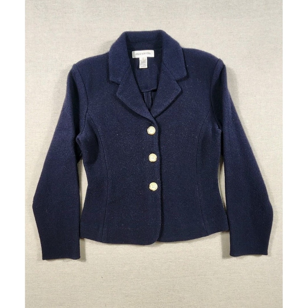 Jones New York Merino Wool Blazer Jacket Women's 8 Navy Blue Career‎ Made In AUS